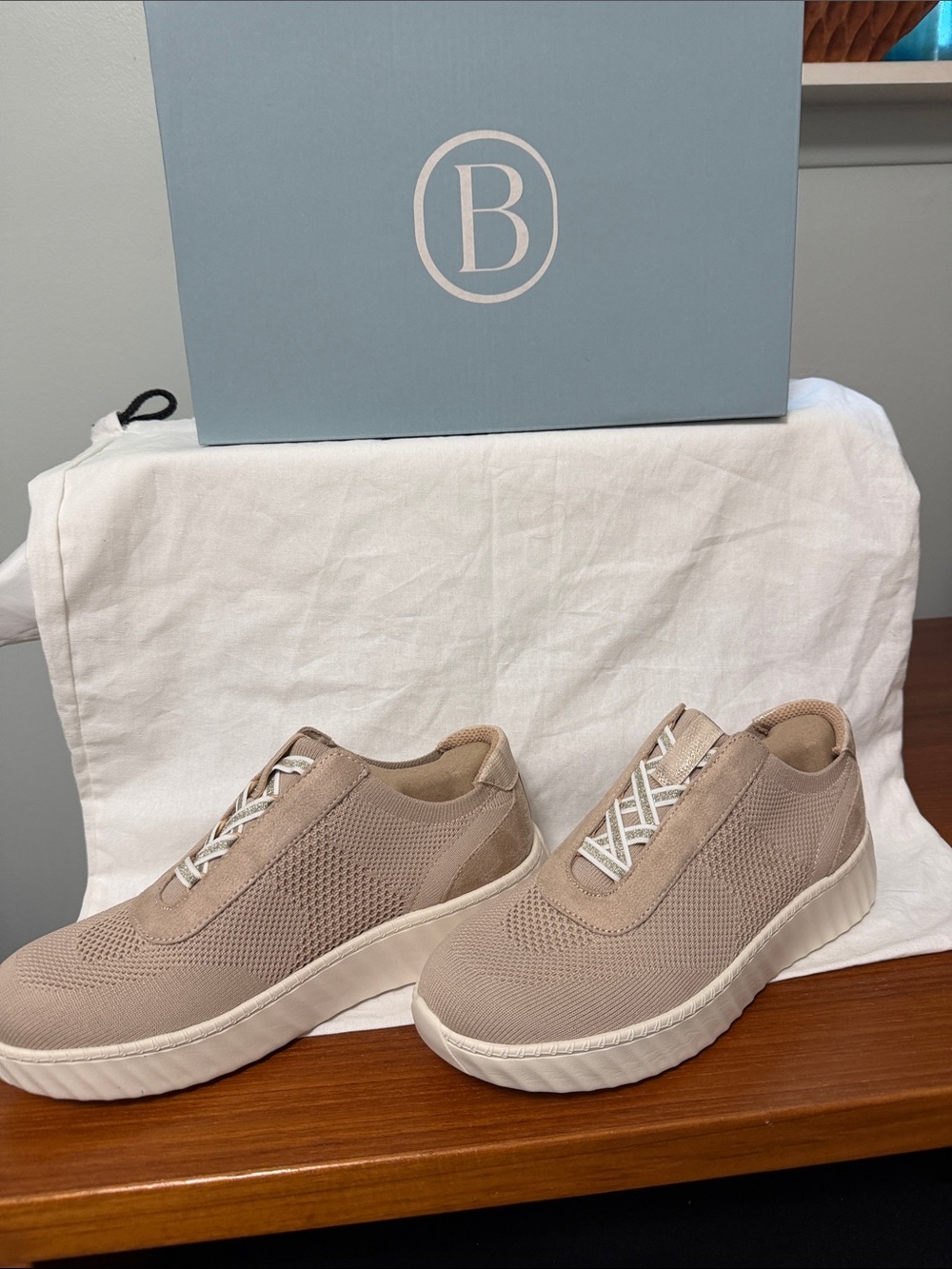 Bzees Beige Knit Platform Sneakers